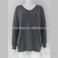 Pretty steps 2015 Winter Clothes China supplier dark grey little V neck knitting pullover sweater jumper top